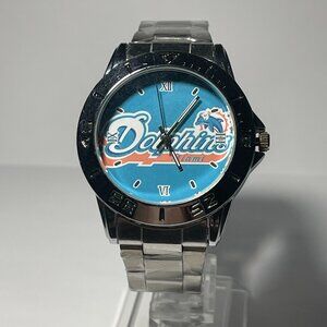 MIAMI DOLPHINS NFL Team Logo Men's Stainless-Steel Silver Watch NEW